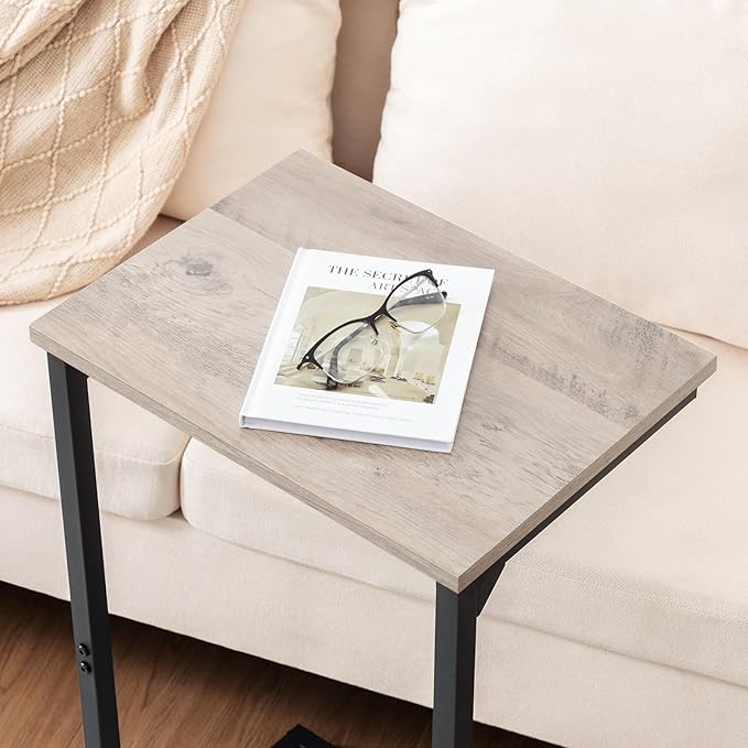 Set of 2 C Shaped End Tables, Sofa Side Tables with Slide Under Design, TV Trays for Small Spaces, Grey