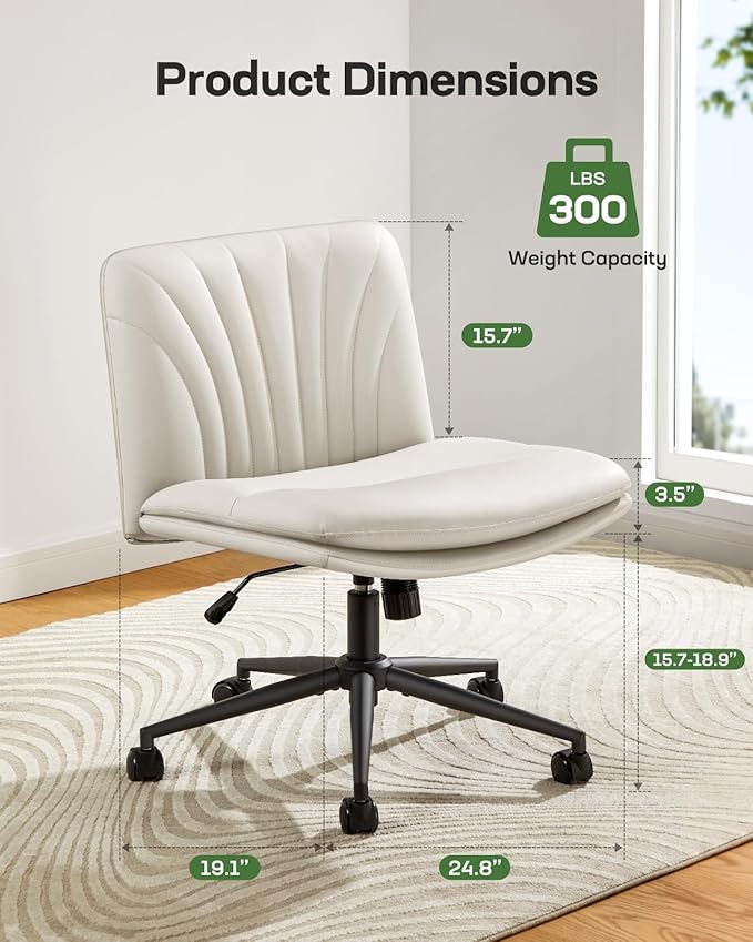 Armless PU Leather Office Chair with Wheels – Light Beige