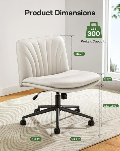 Armless PU Leather Office Chair with Wheels – Light Beige
