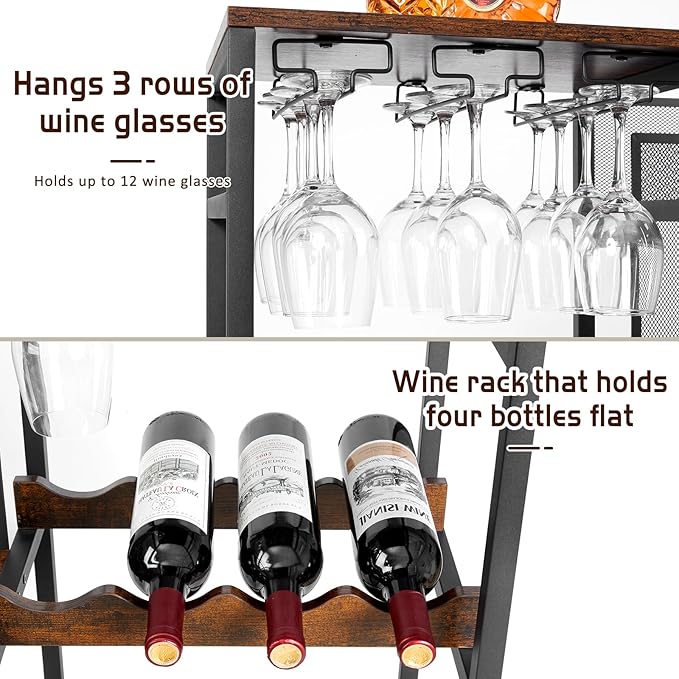 3-Tier Liquor Bar Stand with Wine Rack and Glass Holder