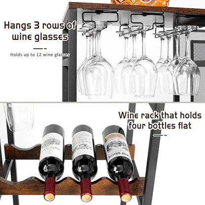 3-Tier Liquor Bar Stand with Wine Rack and Glass Holder