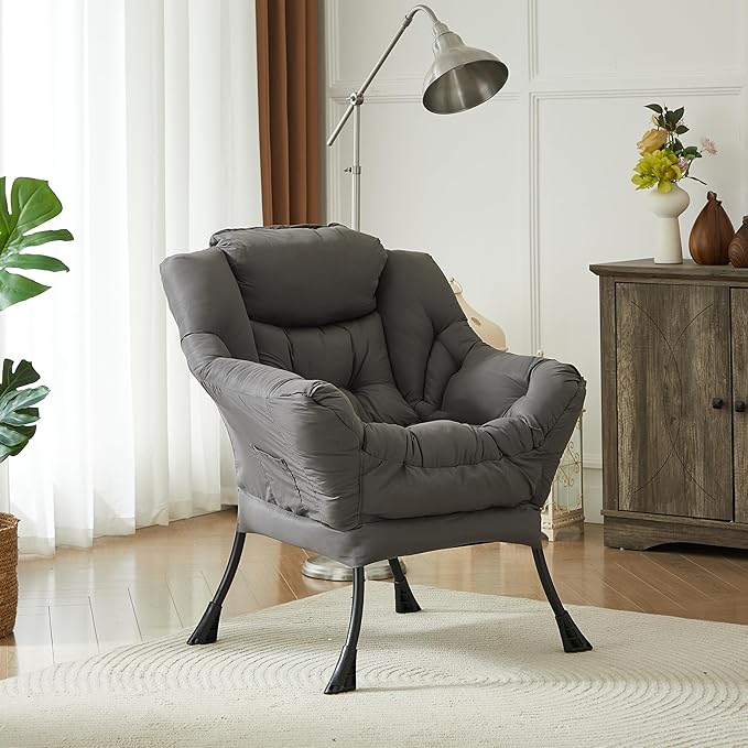 Oversized Lazy Chair with Armrests and Side Pocket, Comfy Accent Lounge Chair for Living Room, Bedroom, or Small Spaces