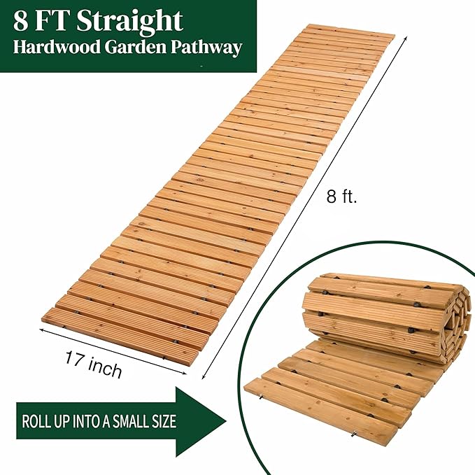 8-Ft Wooden Rollout Garden Pathway – Weather-Resistant Cedar Walkway for Outdoor Landscaping, Lawn & Patio