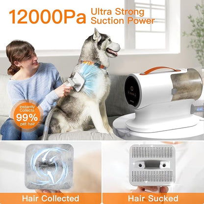 Dog Grooming Vacuum Kit, 12000Pa Strong Pet Hair Vacuum for Shedding & Grooming, Quiet with 2L Large Capacity