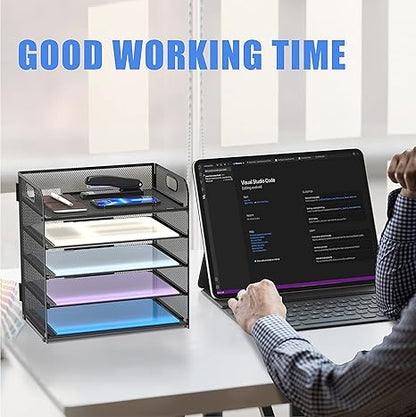 5-Tier Mesh Paper Organizer with Handle – Desk File and Letter Tray for Office, Home, or School