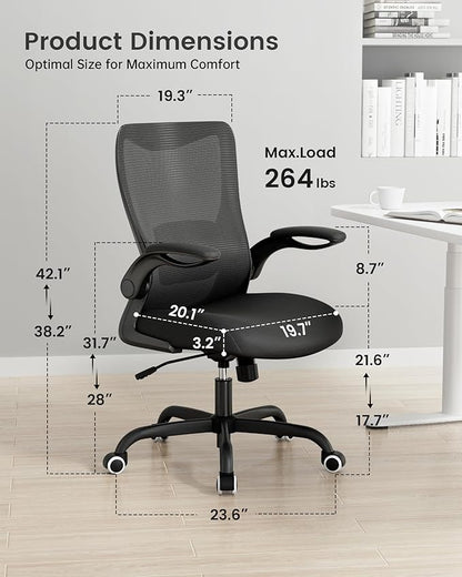 Ergonomic Office Chair with Adjustable Lumbar Support, Flip-Up Armrests, Breathable Mesh – Black