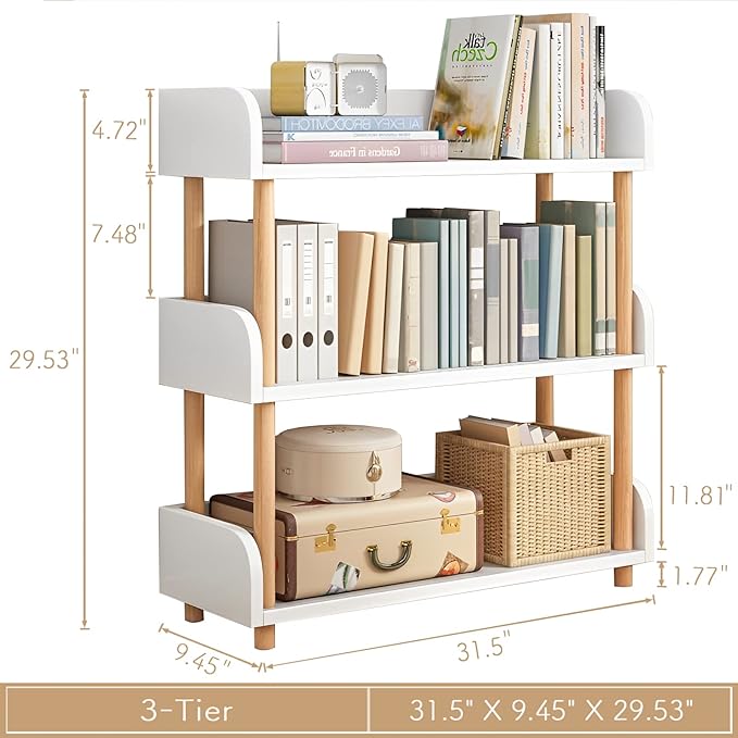 3-Tier Wooden Bookcase – Modern Display Shelf with Solid Wood Frame, Warm White