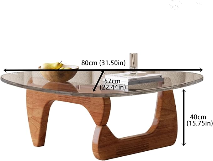 Modern Glass Coffee Table, Round Abstract Tea Table with Walnut Base for Living Room