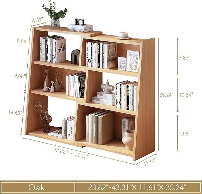 Extendable Wooden 3-Tier Ladder Bookshelf – Oak Small Space Bookcase