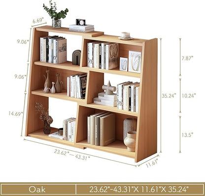 Extendable Wooden 3-Tier Ladder Bookshelf – Oak Small Space Bookcase