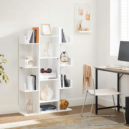 Tree-Shaped Bookshelf with 13 Shelves, Rounded Corners, White, 55" H