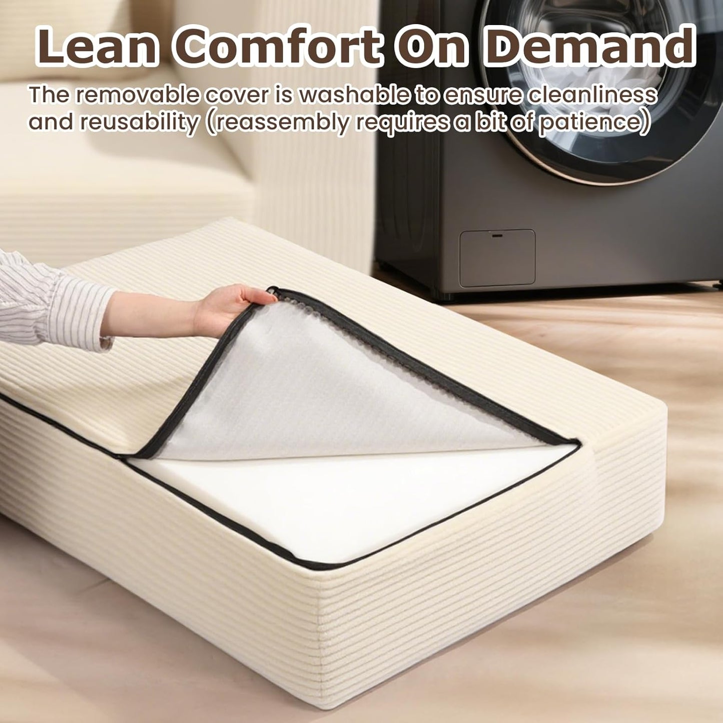 3-in-1 Convertible Sofa Bed, Foldable Loveseat & Chaise Lounge Chair, Corduroy Futon Sleeper with 4 Pillows perfect for your Living Room, Beige