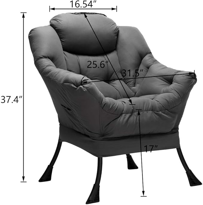 Oversized Lazy Chair with Armrests and Side Pocket, Comfy Accent Lounge Chair for Living Room, Bedroom, or Small Spaces