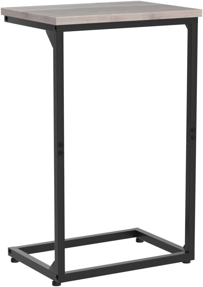 Set of 2 C Shaped End Tables, Sofa Side Tables with Slide Under Design, TV Trays for Small Spaces, Grey