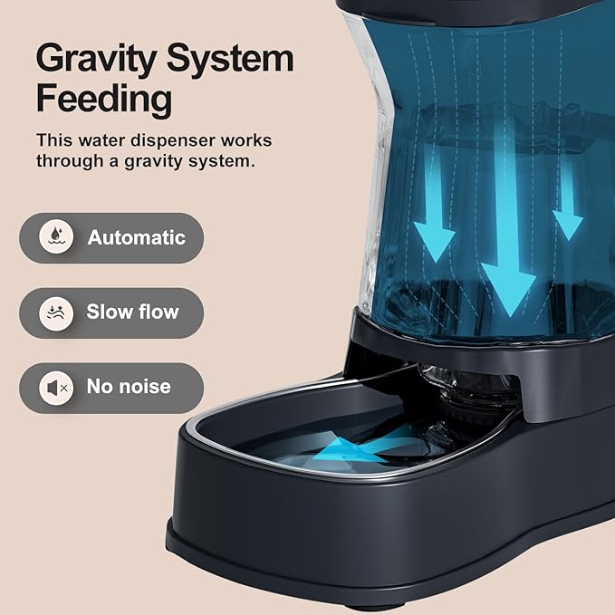Automatic Dog Water Dispenser, 1-Gallon Gravity Feeder with Stainless Steel Bowl, BPA-Free