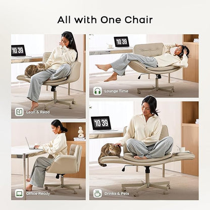 ChatGPT said:  Adjustable Swivel Desk Chair with Armrests & Wheels – PU Leather Vanity Office Chair, Cream White