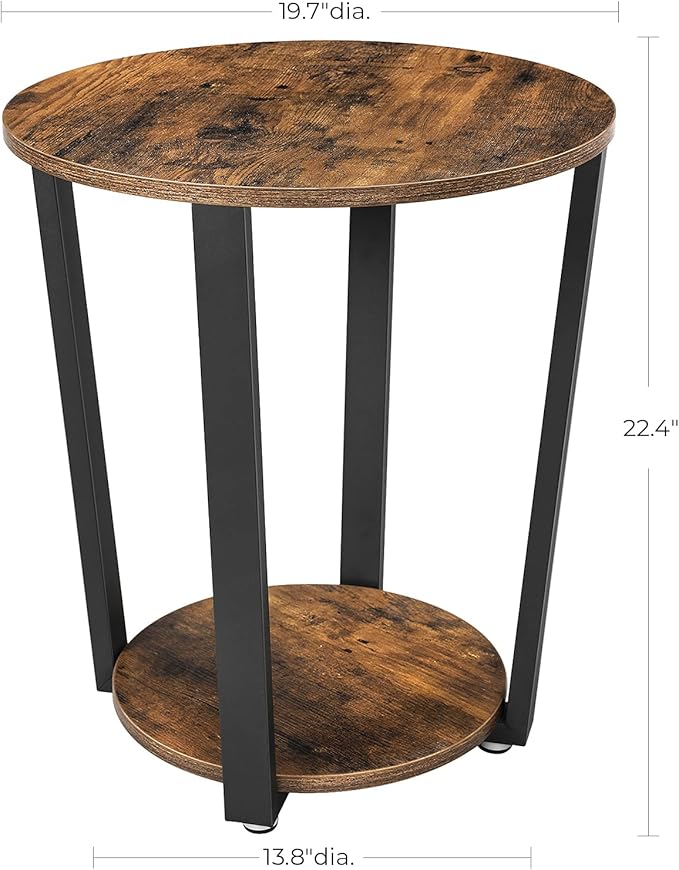 Round End Table with Storage Shelf, Rustic Brown and Black