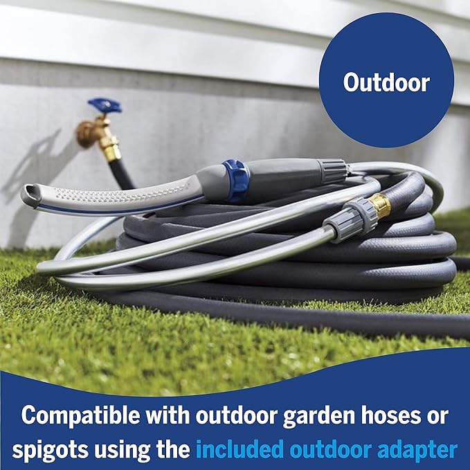Pet Wand Pro Dog Shower Attachment with 8-Foot Hose – Fast & Easy Bathing, Indoor/Outdoor, Blue/Grey