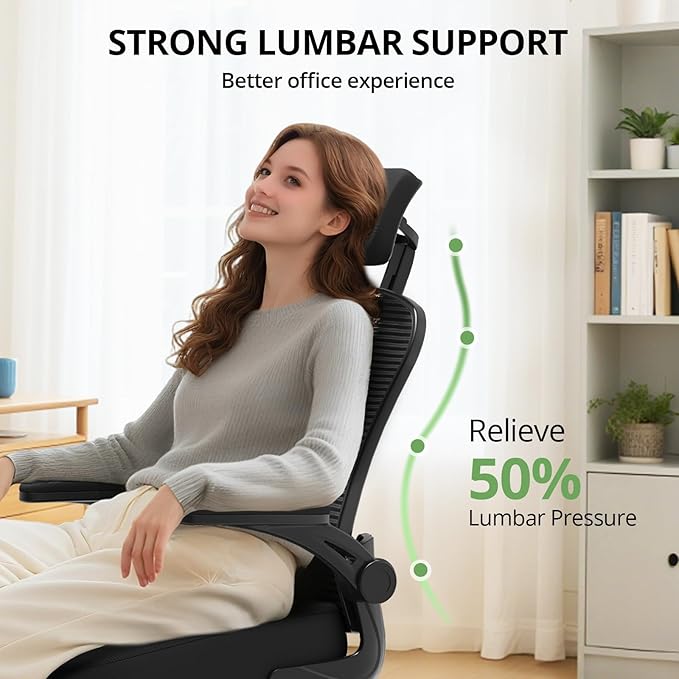 Ergonomic Office Chair, High Back Computer Chair with Flip-Up Armrests, Black