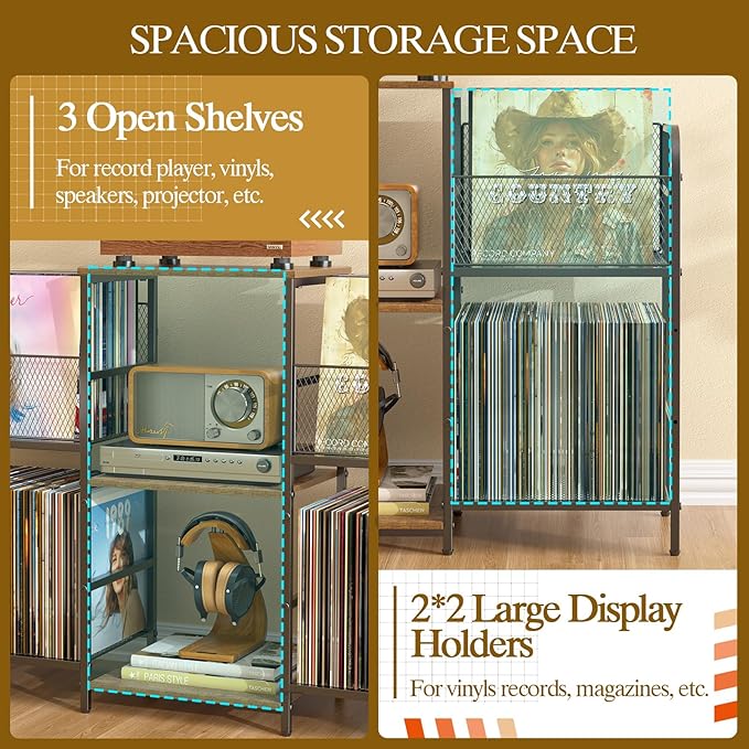 ChatGPT said:  Record Player Stand with Vinyl Storage – Holds 350+ Albums
