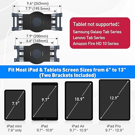 360° Rotating Tablet Stand for 6"-13" Devices, POS Holder for Desk or Counter