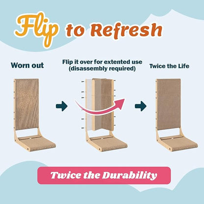 2-Pack Cat Scratching Boards, 25.6" Tall L-Shape Cardboard Scratchers for Indoor Cats, Vertical Post for Wall & Couch Protection