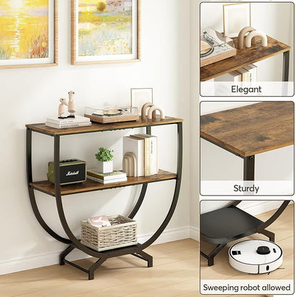 3-Tier Console Table, 30" Entryway & Sofa Table with Storage, Industrial Rustic Brown