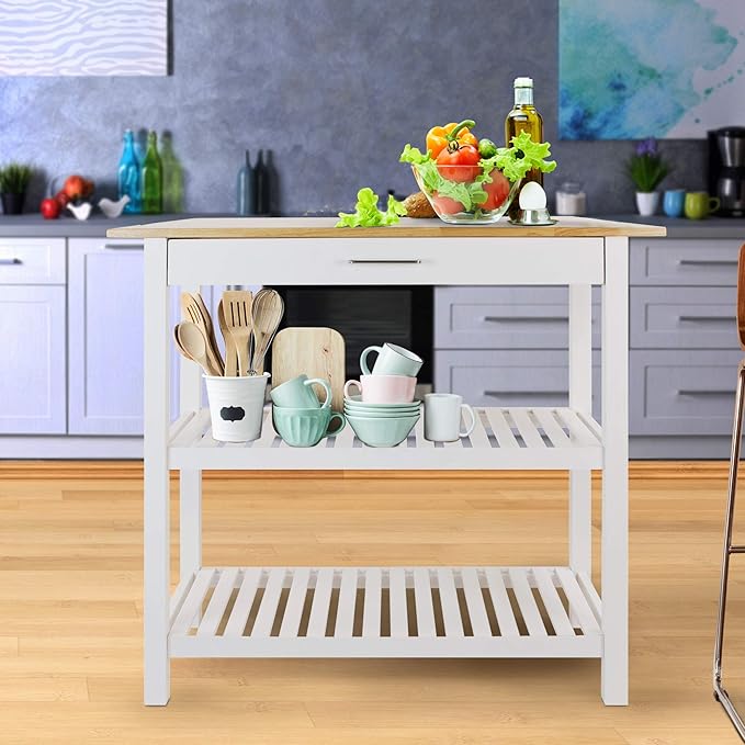 40" Kitchen Island with Solid Hardwood Top – Natural/White