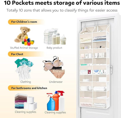 Over-the-Door Organizer, 5-Tier Hanging Storage with 10 Compartments, 80 lbs Capacity, Beige