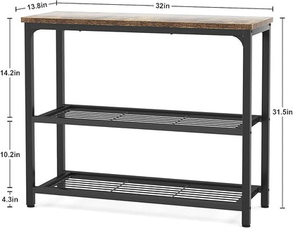 32" Industrial Console Table with Double Mesh Shelves for Entryway & Living Room