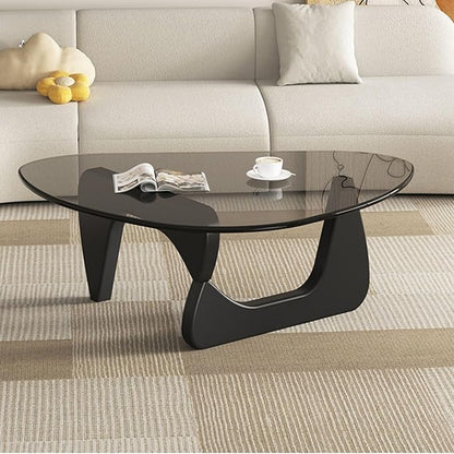Modern Glass Coffee Table – Abstract Round Tea Table for Living Room, Black-Gray, 32.6