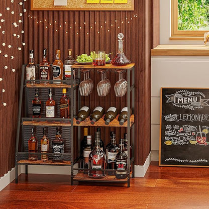 3-Tier Liquor Bar Stand with Wine Rack and Glass Holder