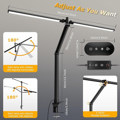 LED Desk Lamp with Remote, Dual Monitor Light, Stepless Dimming & Memory Function – Black