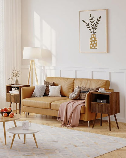Modern Nightstand with Drawer and Open Shelf, Bedside Table for Bedroom, Living Room, or Small Spaces, Walnut Brown