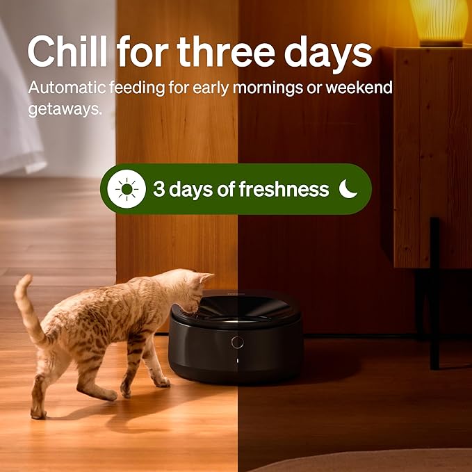 Automatic Cat Feeder with Cooling & App Control, Stainless Steel Bowl, 3 Fresh Meals, Easy Clean