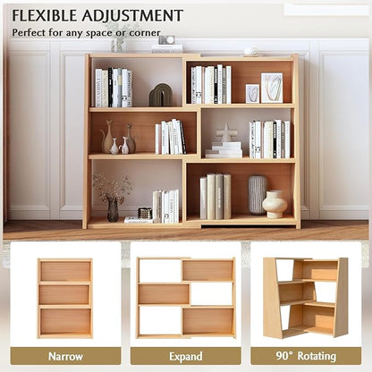 Extendable Wooden 3-Tier Ladder Bookshelf – Oak Small Space Bookcase