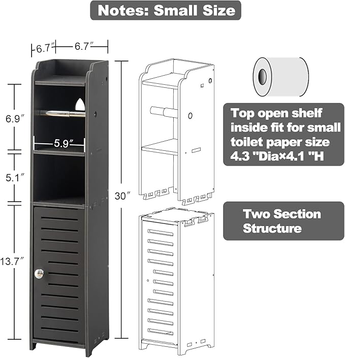 Small Bathroom Storage Cabinet with Toilet Paper Holder, 29.9" Black
