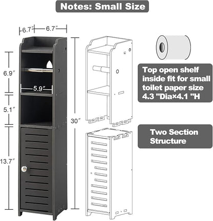 Small Bathroom Storage Cabinet with Toilet Paper Holder, 29.9" Black