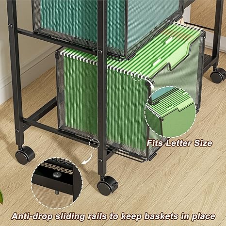 2 Drawer Lateral File Cabinet with Wheels and Storage Shelf – Black