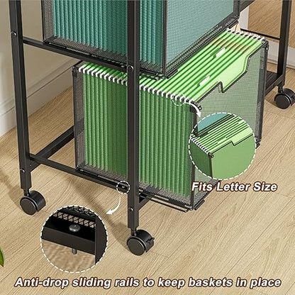 2 Drawer Lateral File Cabinet with Wheels and Storage Shelf – Black