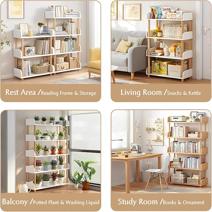 3-Tier Wooden Bookcase – Modern Display Shelf with Solid Wood Frame, Warm White