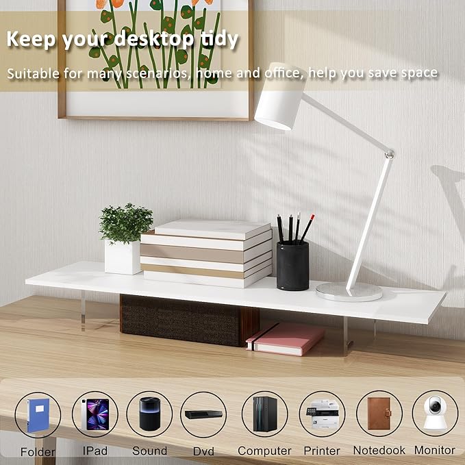 Monitor Stand Riser with LED Light – Wood & Acrylic Desktop Organizer for Computer, Laptop, Printer, and TV