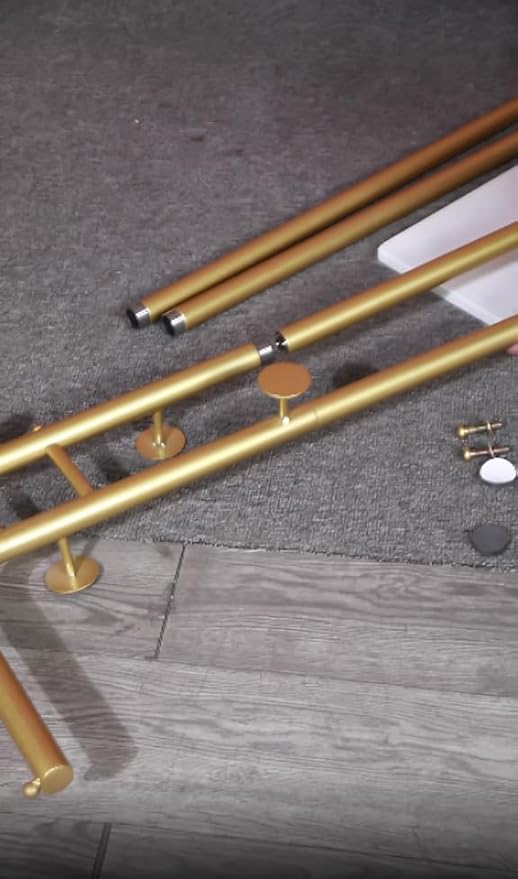 Double-Pole Freestanding Coat Rack with 5 Hooks and Marble Base, Gold