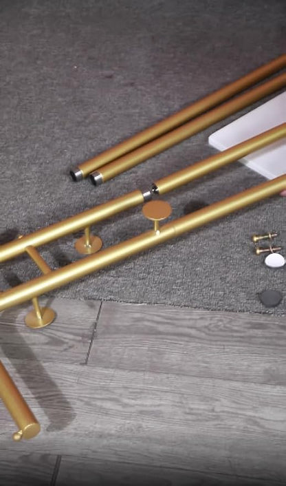 Double-Pole Freestanding Coat Rack with 5 Hooks and Marble Base, Gold