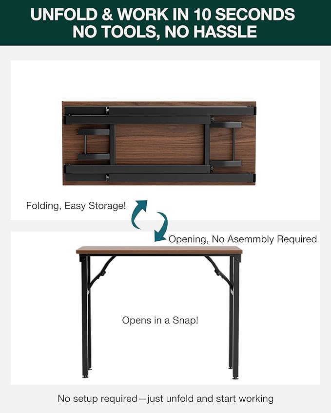 Small Folding Computer Desk – 36" Portable Foldable Laptop Table, Compact & Lightweight for Home Office, Study, Craft Use (Dark Walnut)