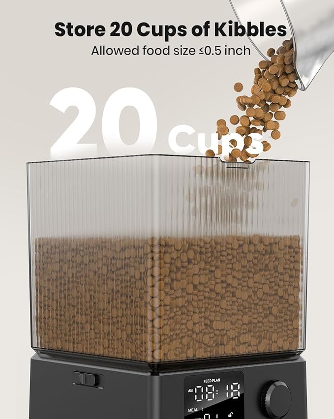 Automatic Cat Feeder for 2 Cats, 5L Timed Dry Food Dispenser for Small Pets, 20-Cup Capacity