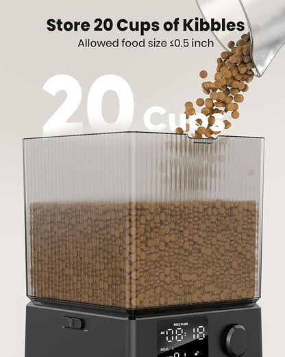 Automatic Cat Feeder for 2 Cats, 5L Timed Dry Food Dispenser for Small Pets, 20-Cup Capacity