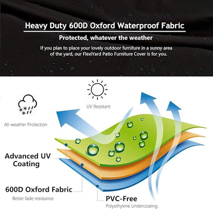 Curved Patio Furniture Cover, Waterproof 600D Sectional Sofa Protector, 190"(128") Half-Moon Outdoor Couch Cover