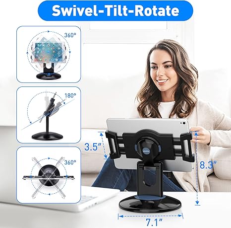 360° Rotating Tablet Stand for 6"-13" Devices, POS Holder for Desk or Counter