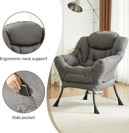 Oversized Lazy Chair with Armrests and Side Pocket, Comfy Accent Lounge Chair for Living Room, Bedroom, or Small Spaces